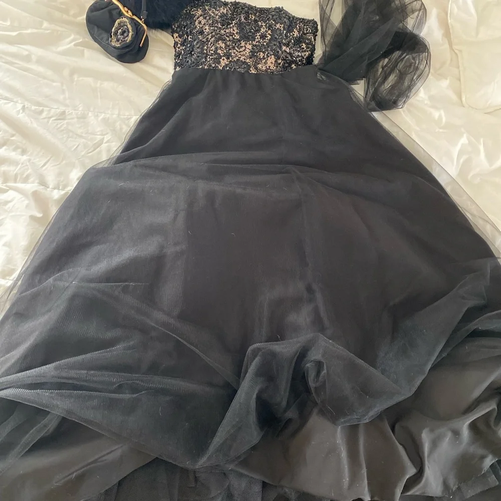 Witchy Goth Black Strapless Beaded Lace Tulle Bridal Gown - Picture 13 of 15